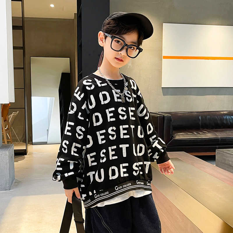 Fashion Spring Fall Kids Boy Sweatshirt Children Long Sleeve T-shirts Tops Korean Children Lettet Print Pullover 4 8 12 14 Years G0908