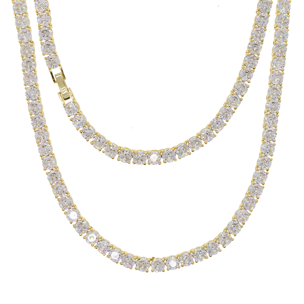 New Hip hop 5A cz tennis chain necklace Plated gold silver punk 5mm cz zircon paved long necklaces for women boy friend wholesale