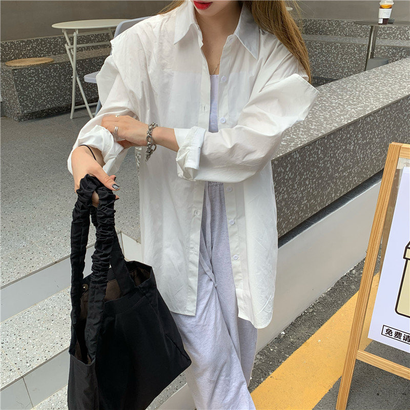 OL Hole All Match Women Blouses Brief Minimalist Full Sleeves Casual Lady Loose Sunscreen Stylish Summer Shirts 210421