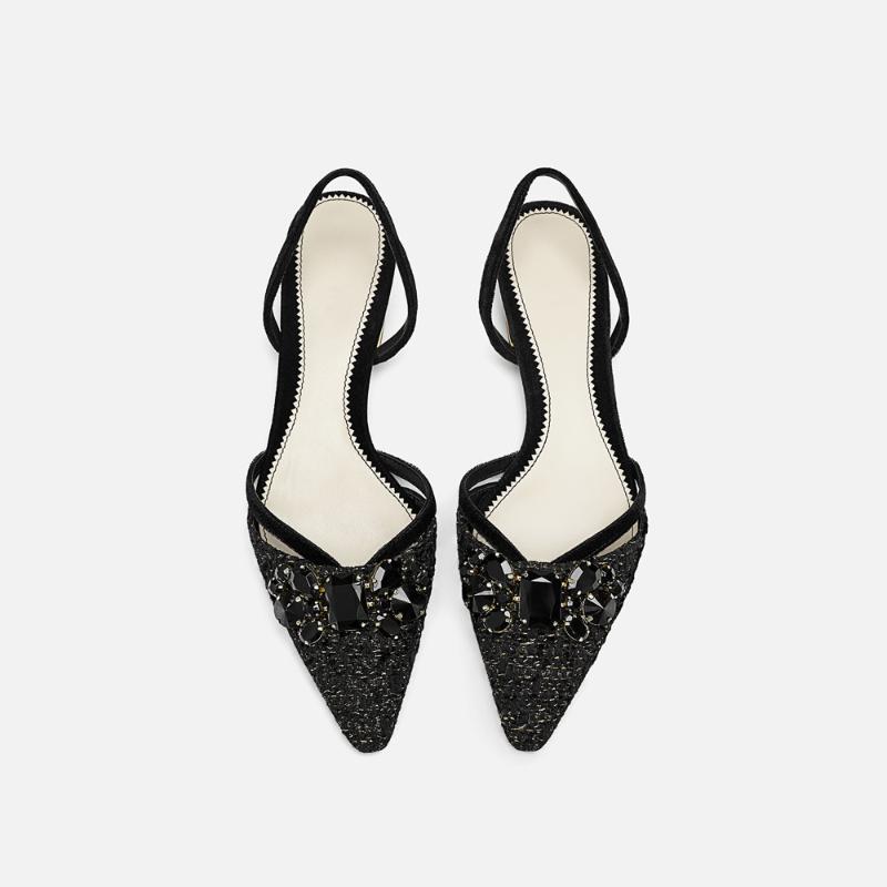 Sandals Single Flat Shoes Women Pointed Toe Hollow Thin Strap Gladiator Rhinestone String Jewelry Slingback Women's Party Shoe