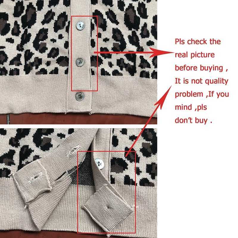 Spring Autumn Vintage Leopard Print Women Knitted Sweater V-Neck Buttons Short Cardigan Casual Female Ladies Outwear C-202 210914