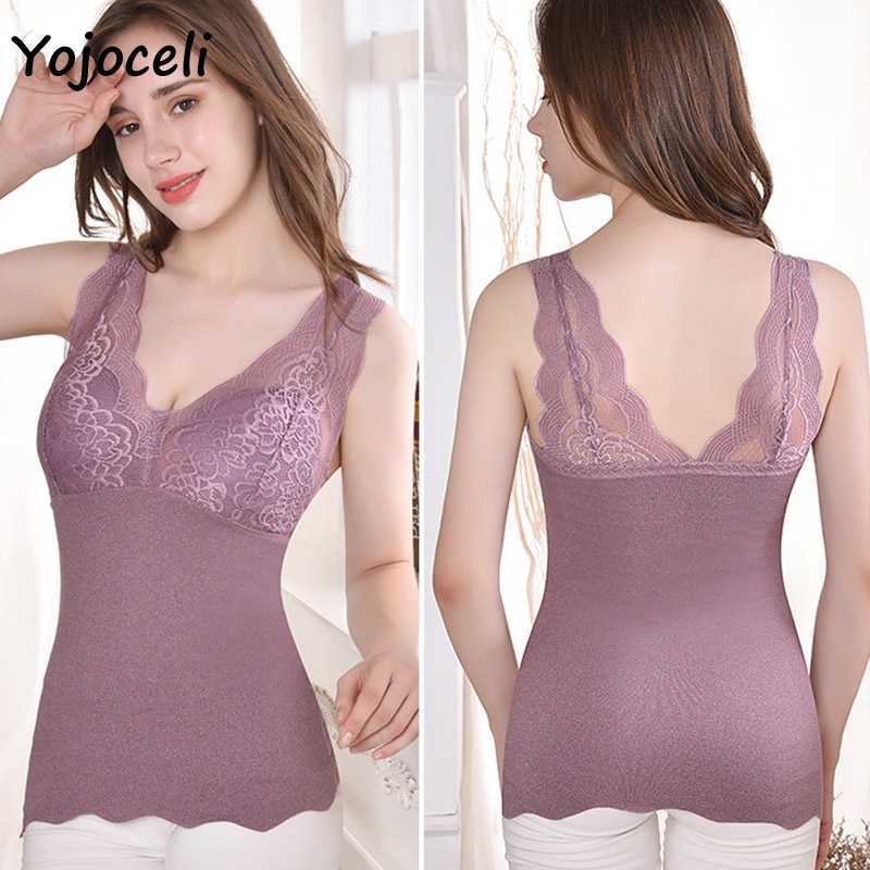 Yojoceli lace patchwork cami winter underwear basic velvet cami t-shirt 210609