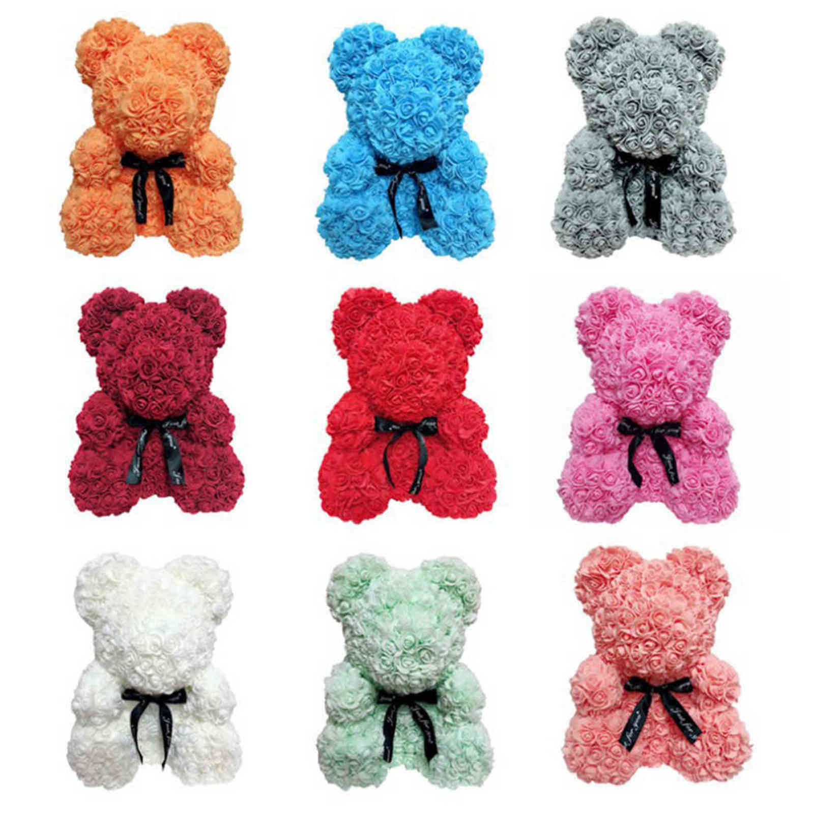 25/40cm Roses Bear with Heart Artificial Flower Rose Teddy Bear For Women Valentine Wedding Birthday Christmas Gifts Decoration 211108