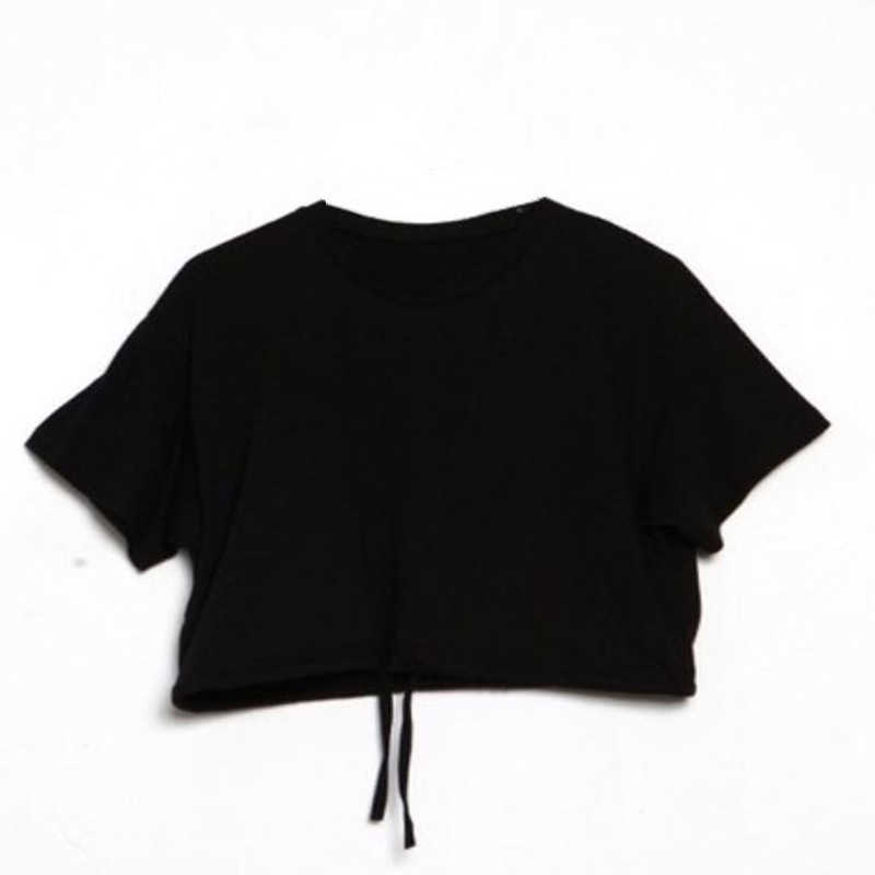 WOMENGAGA Korea summer short slim sexy navel bow Drawstring waist sleeve T-shirt women's tees tops top KJM8 210603