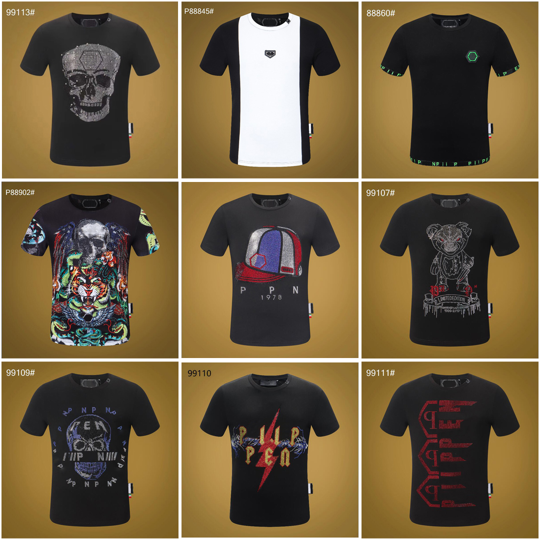 PP Fashion Men's Designer slim fit T-shirt Summer rhinestone Short Sleeve Round Neck shirt tee Skulls Print Tops Streetwear collar Polos M-xxxL 2023, # 9
PP Fashion Men's Designer slim fit T-shirt Summer rhinestone Short Sleeve Round Neck shirt tee Skulls Print Tops Streetwear collar Polos M-xxxL 2023, # 9