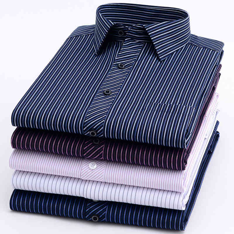 New 8xl Plus Size Large Men Long sleeve Non-Iron dress shirt male social striped shirts Easy Care oversized Shirt 210410
