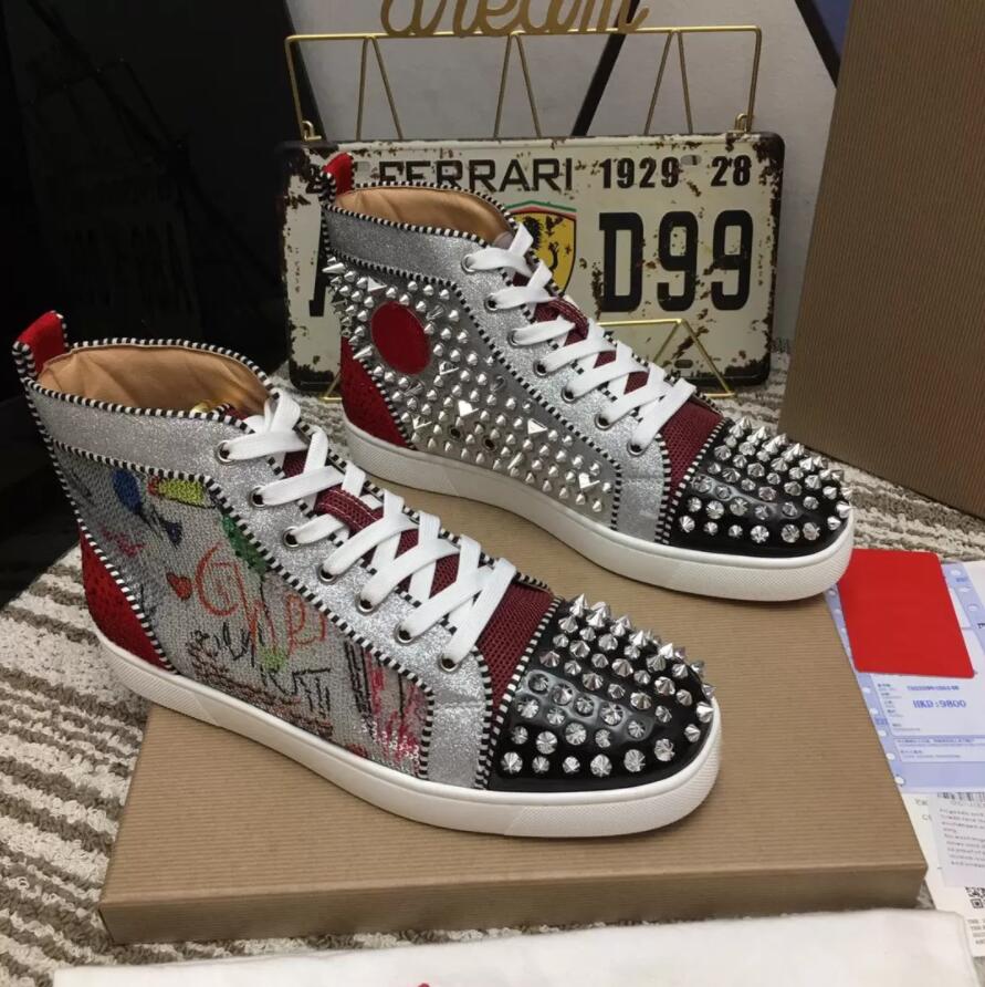 High Quality Red Bottom Casual Shoes Men Women Suede Studded Sneakers Leather Spikes High Cut Shoe Fashion Insider Boots With Box Size:35-47, Black
High Quality Red Bottom Casual Shoes Men Women Suede Studded Sneakers Leather Spikes High Cut Shoe Fashion Insider Boots With Box Size:35-47, Black