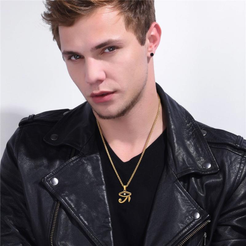 Pendant Necklaces Kpop Eye Of Horus Necklace Egyptian Spiritual Jewelry Stainless Steel Gold/Black Color Ra For Men P3318