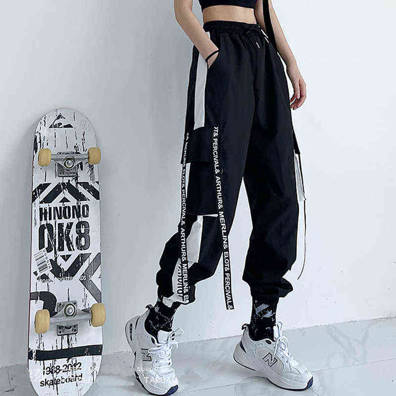 Women Cargo Pants High Waist Loose Sport Trousers Streetwear Clothing Plus Size Casual Pant Quality Elastic Bottom 211124