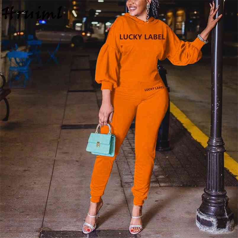 Hoddie for Women Fashion Solid Color Elastic Waist Letter Printing Outfits Matching Sets Casual Mujer Chaqueta 210513