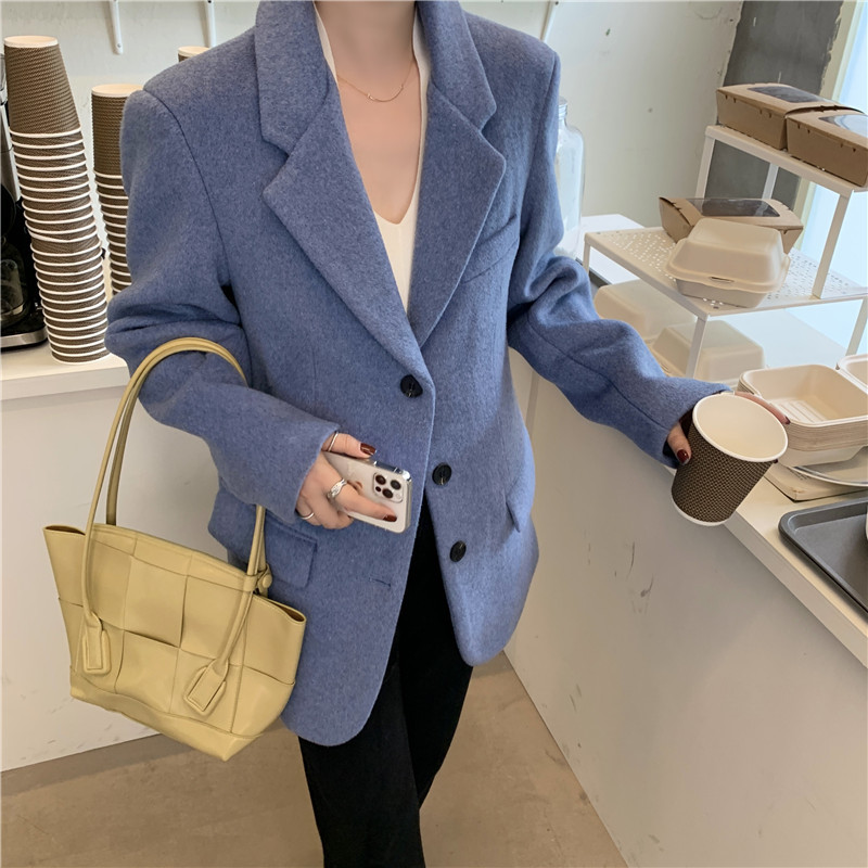 Office Lady Outerwear Woolen Warm Loose Chic Vintage Casual Women Blazers Jacket Streetwear Coats Long Sleeve 210421