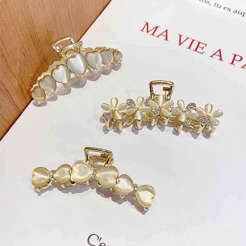 Hair Jewelry Accessories Korean Large Rhinestone Pin Opal Metal Grab Clip Female Back of Head Pan Shark Headdress