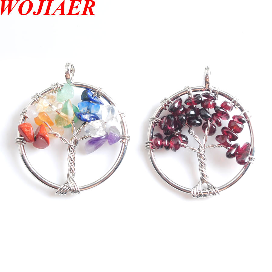 Tree of Life Pendant Natural Amethyst Gem Stone Chip Beads 7 Chakra Wire Wrapped Women Necklace Jewelry BM904