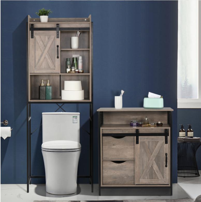 Bedroom Furniture FCH Retro Style MDF With Triamine Iron Frame Sliding Door Three-Layer Rack Bathroom Cabinet