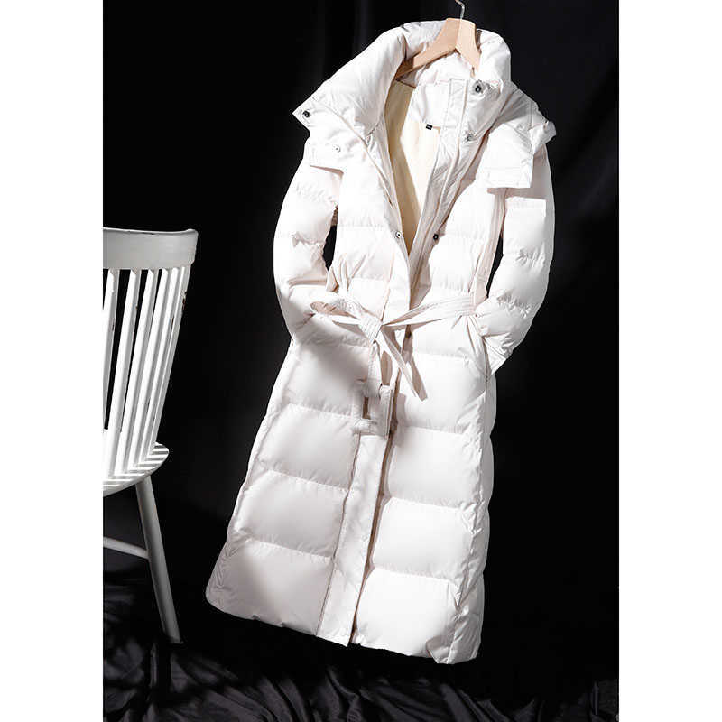 Women's Long Lace-up Hooded Down Jacket Zipper Puffer Black red dark blue plus size 4XL10XL Coat 210918