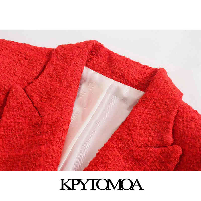 Women Fashion Double Breasted Tweed Blazer Coat Long Sleeve Pockets Female Outerwear Chic Veste Femme 210420