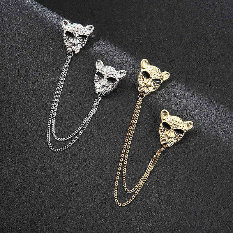Men's Tassel Temperament Brooch Korean Chain Collar Suit Gold Pin Simple Accessories