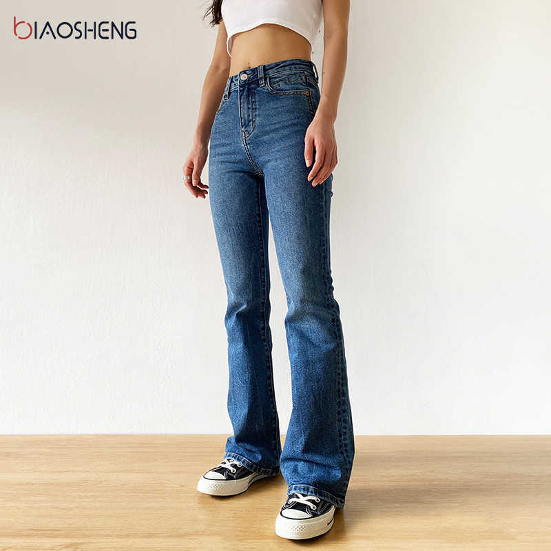 BiaoSheng Flared Jeans Woman High Waist Denim Trousers For Female Blue Elastic Skinny Fashion Classic Oversize Wide Leg Pants 210922