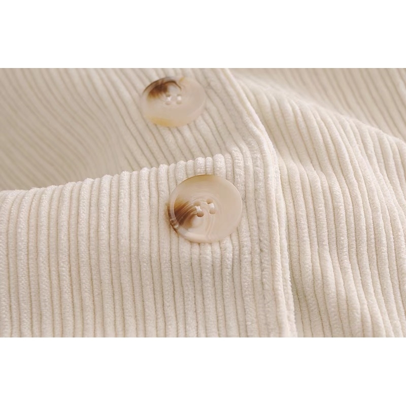 Autumn Corduroy Mid Long Blazer Beige Vintage Women Notched sleeve Single-breasted button Suit Casual Coat Outwear 210429