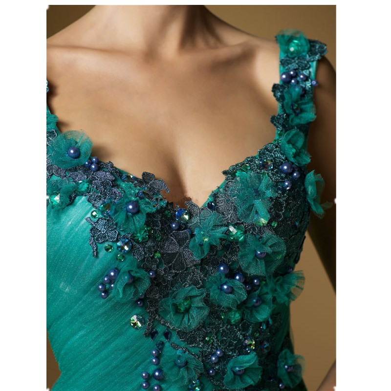 Mermaid V-neck flowers sleeveless beaded wedding dress long bride and mother banquet forma