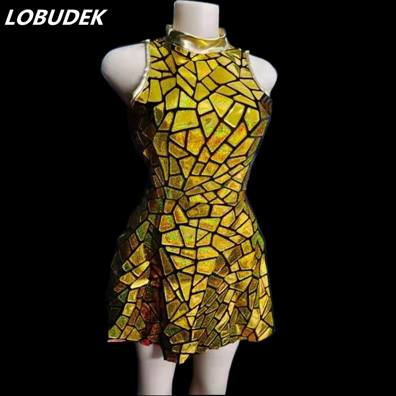 Mirrors Dance Costume Gold Laser Sequins Sleeveless Short Dress Women Singer Dancer Bar Club Stage Wear Birthday Prom Evening Party Performance Clothes
Mirrors Dance Costume Gold Laser Sequins Sleeveless Short Dress Women Singer Dancer Bar Club Stage Wear Birthday Prom Evening Party Performance Clothes