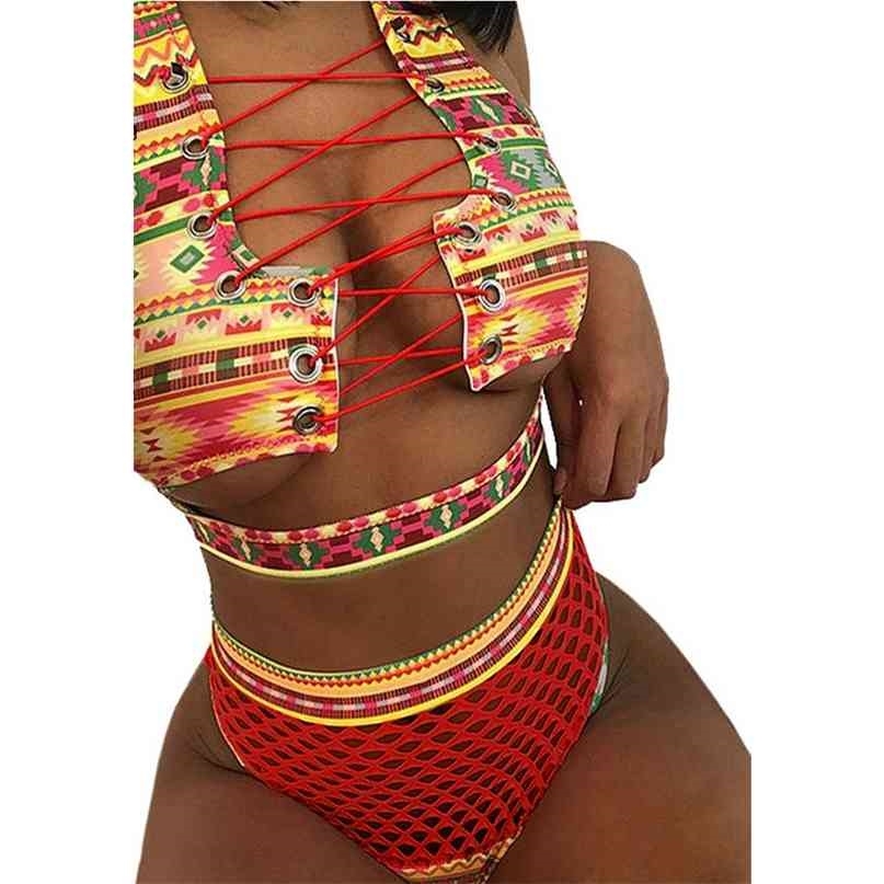 Bikini Swimsuit Sexy Bandeau Push Up African Print Thong Lace Swimwear Biquini Bathing Suit Women 2 Pieces Bikinis Set 210625