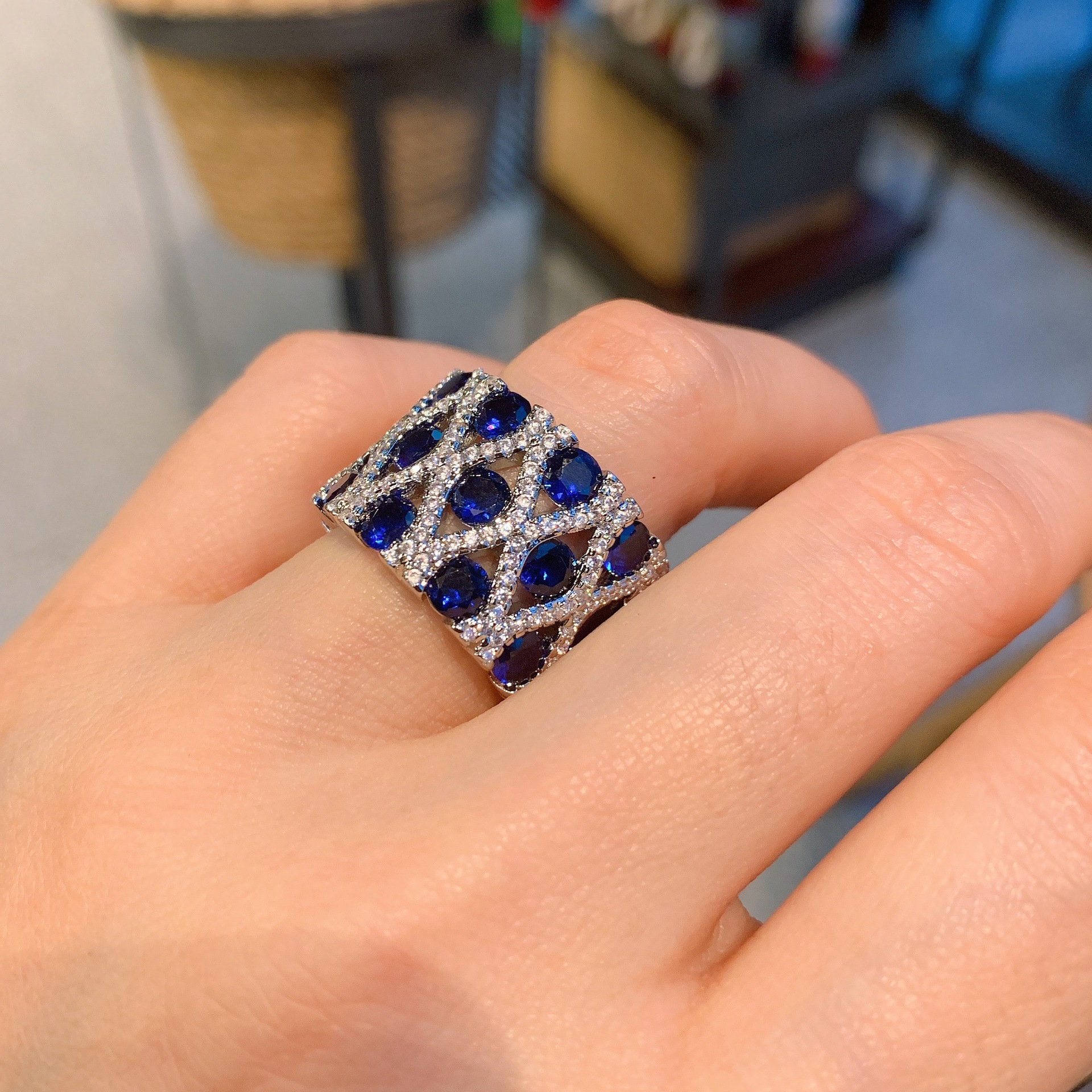 Size 6/7/8 Vintage Jewelry Wedding Rings Sparkling 18K White Gold Fill Handmade High Quality Sapphire 5A CZ Diamond Gemstones Party Women Engagement B