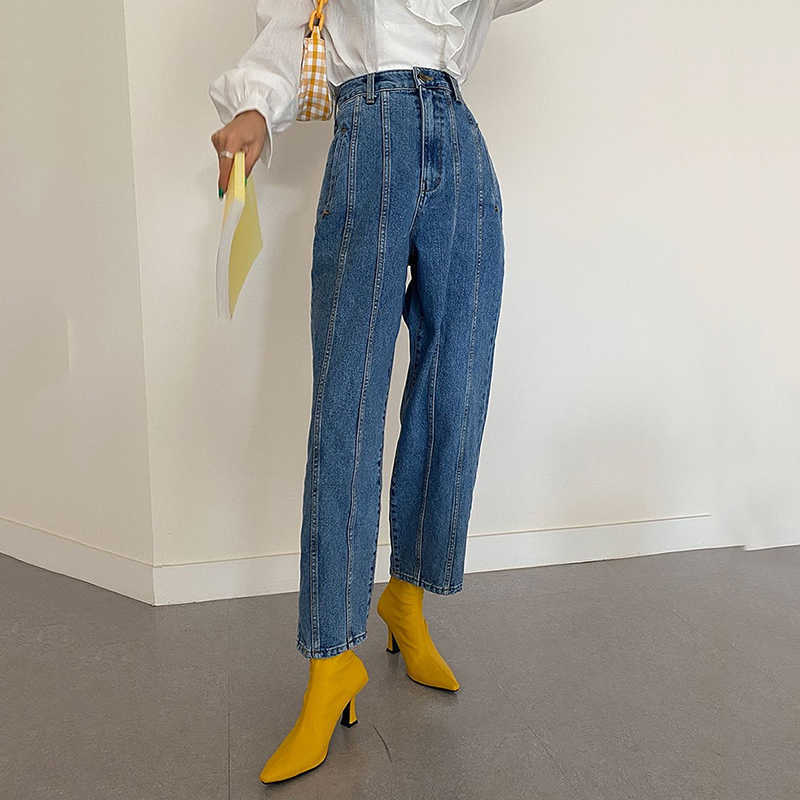 Stylish Harem Jeans High Waist Loose Women Denim Streetwear Vintage Wide Leg Pants Female Trousers Capris 210601