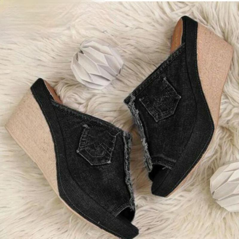 Sandals Women Female Shoes Woman Summer Wedge Comfortable Ladies Slip-on Flat Sandalias Denim Platform Wedges High Heel, Black
Sandals Women Female Shoes Woman Summer Wedge Comfortable Ladies Slip-on Flat Sandalias Denim Platform Wedges High Heel, Black