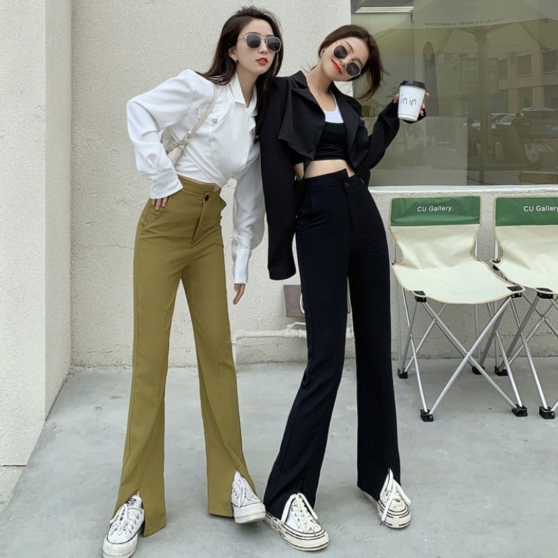 Pants & Capris Straight Tight Black High-waisted Flared Pant Women Oversize Mujer Pantalones All-match Sexy Street Retro 210429