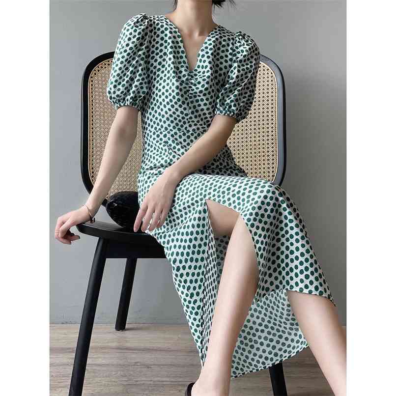 Polka dot V-neck dress sweet slim slimming split women summer fashion women's clothing 210520, Green wave point
Polka dot V-neck dress sweet slim slimming split women summer fashion women's clothing 210520, Green wave point