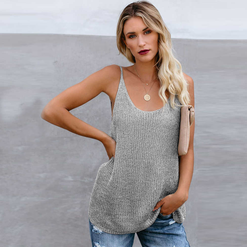 Fashion Crochet Color Block Loose Knitted Cami V-neck Tank Tops Sleeveless Sling Vest Women Beach Wear Swimsuit Cover Up Tunic 210625