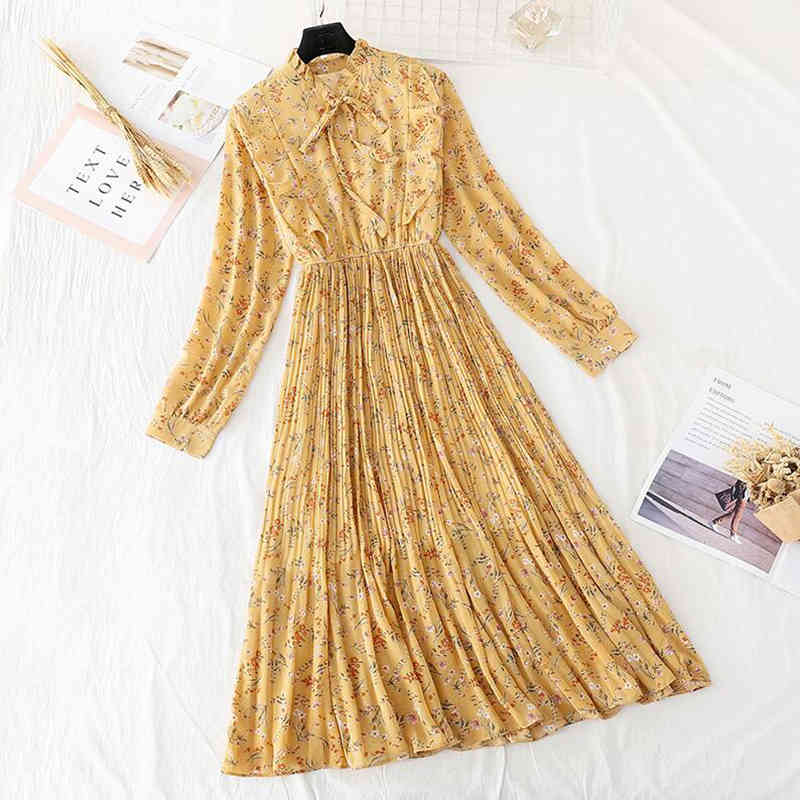 Elegant Print Women Dress Female Casual Flare Sleeve Office Chiffon Floral Dresses A-line Vintage Sweet Clothing Vestidos 210521