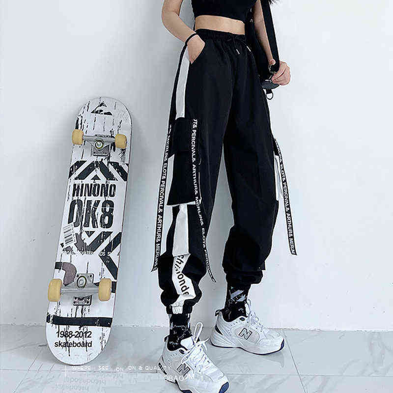 Women Cargo Pants High Waist Loose Sport Trousers Streetwear Clothing Plus Size Casual Pant Quality Elastic Bottom 211124