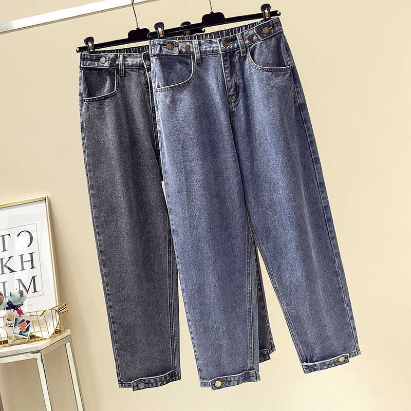 Jeans For Women Autumn High Waiste Loose Softener Anklelength Mom Denim Harem Pants 100kg 210922