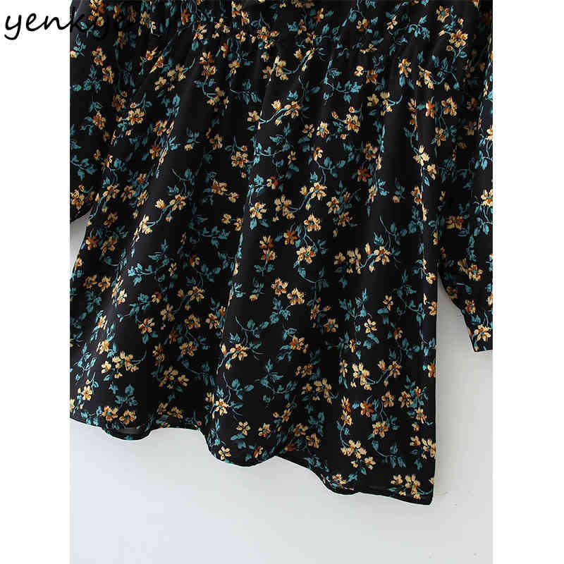 YENKYE Summer Dress Women Vintage Floral Print Vestido Mujer Bow Tie Collar Long Sleeve A-line Casual Dress Short Robe 210515