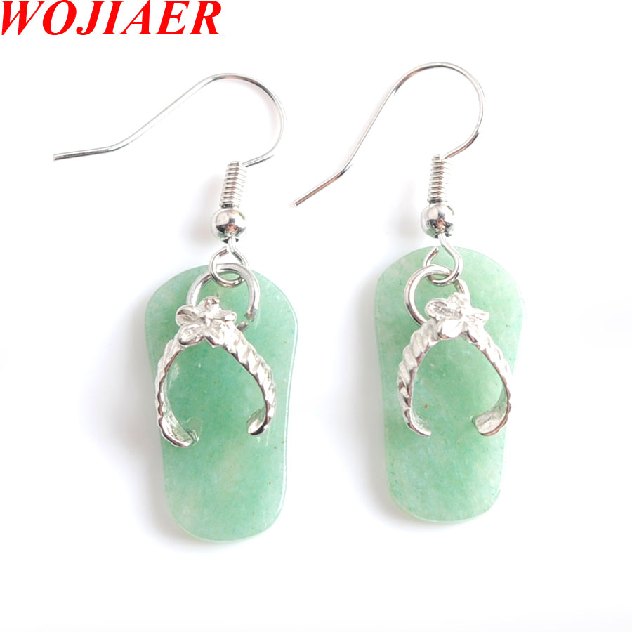 WOJIAER Natural Gem Stone Bead Hook Dangle Earrings Flip-Flops Sandals Pendant Summer Beach for Women Jewelry BW915