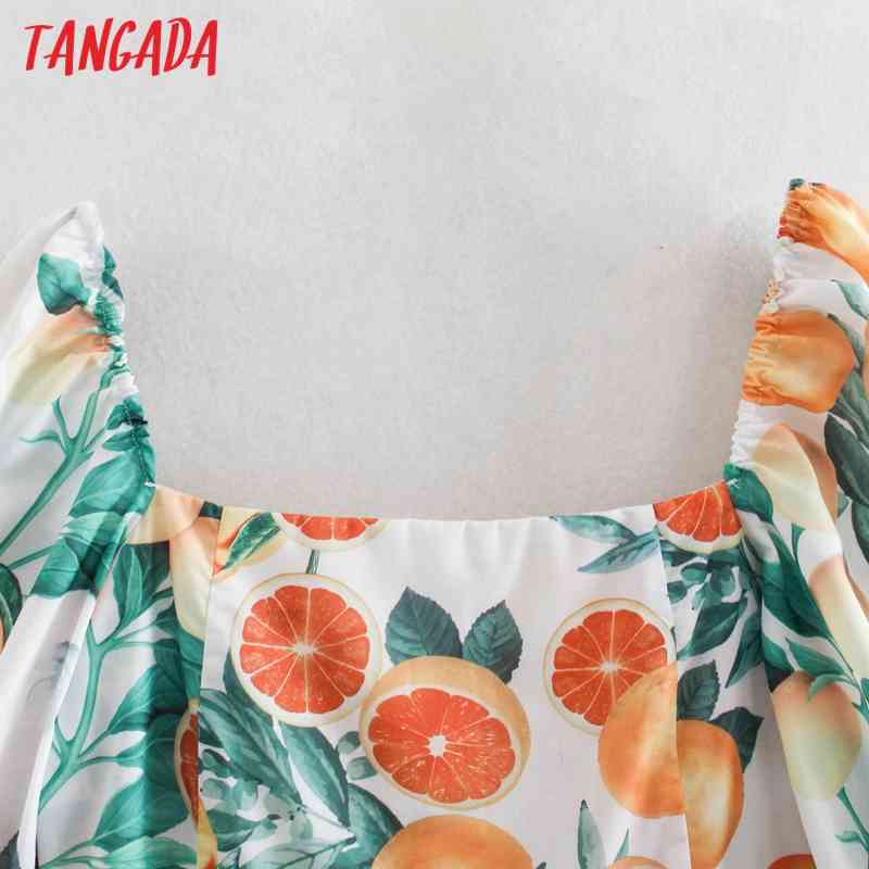 Fashion Women Fruit Print Puff Sleeve Casual Female Summer Knee Dress 2W79 210416
