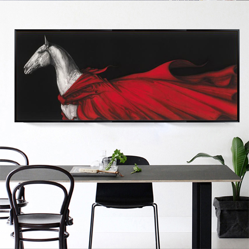 Modern Vintage Horse Painting Red Cloak Wall Picture For Living Room Nordic Abstract Poster Print Decorative Pictures Home Decor