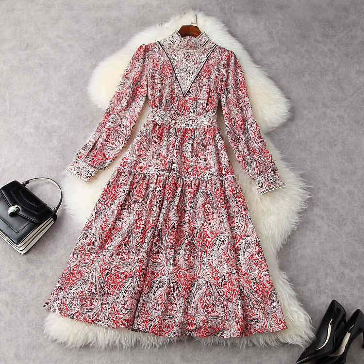 Casual Dresses European and American women' clothing spring Long sleeved embroidery hollowed-out standing collar red print dress 55J8
Casual Dresses European and American women' clothing spring Long sleeved embroidery hollowed-out standing collar red print dress 55J8