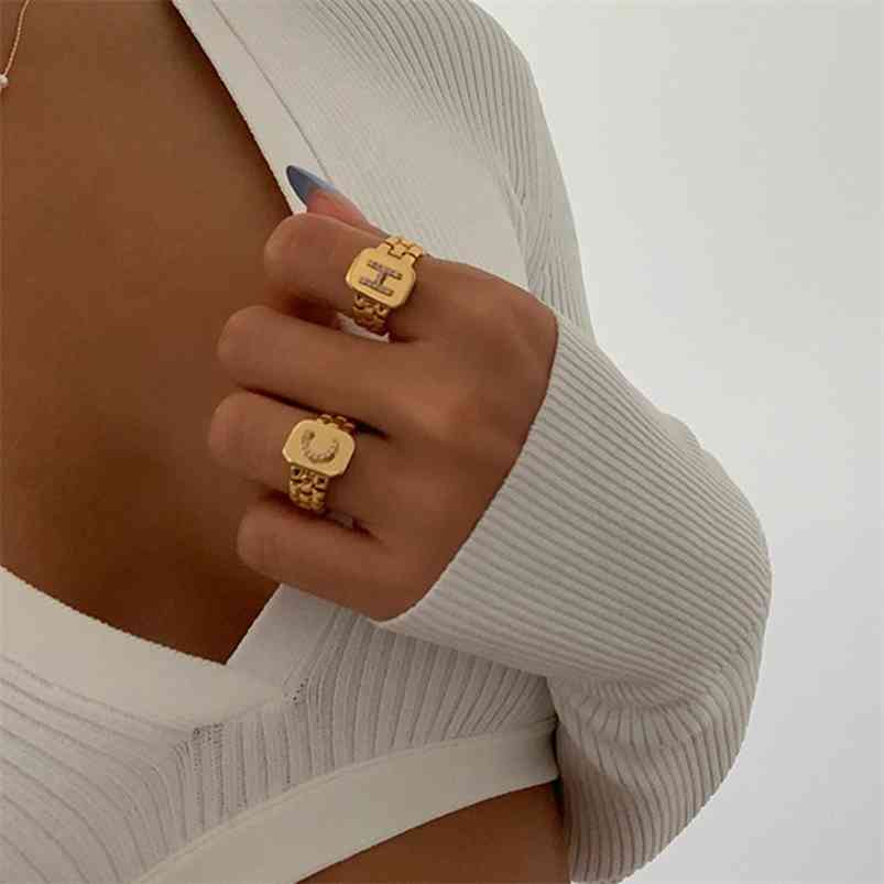 Peri'sBox Custom CZ Stone A-Z Square Initial Rings Wide Letter Geometric for Women Watchband Link Chain Statement 210701
Peri'sBox Custom CZ Stone A-Z Square Initial Rings Wide Letter Geometric for Women Watchband Link Chain Statement 210701