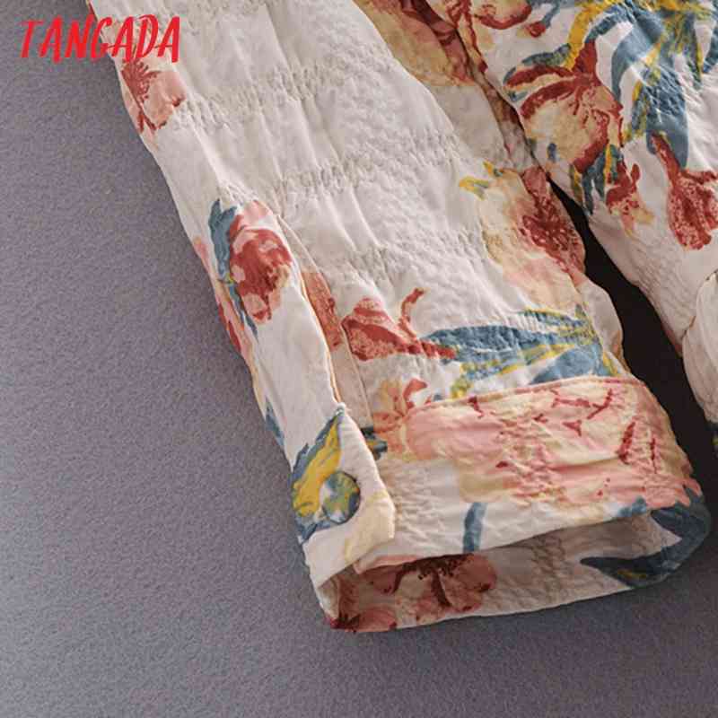 Fashion Women Vintage Flowers Print A-line Long Sleeve Casual Female Short Pleated Dress 3H191 210416