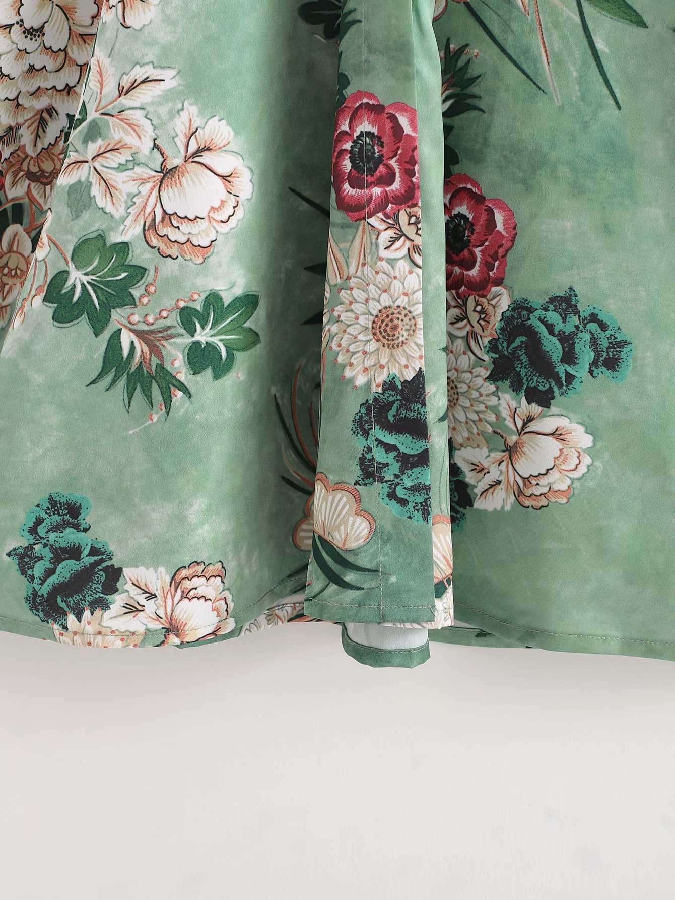 Streetwear Women Floral Print Dress Fashion Ladies Sashes Vestidos Chinese Style Female Chic Collar Dresses 210527