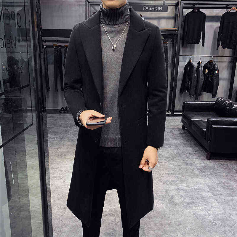 wool long coat men Korean Style Fashion Woolen Winter CoatsTurn Down Collar Long Wool Coat and Jacket Single Breasted Overcoat 211122