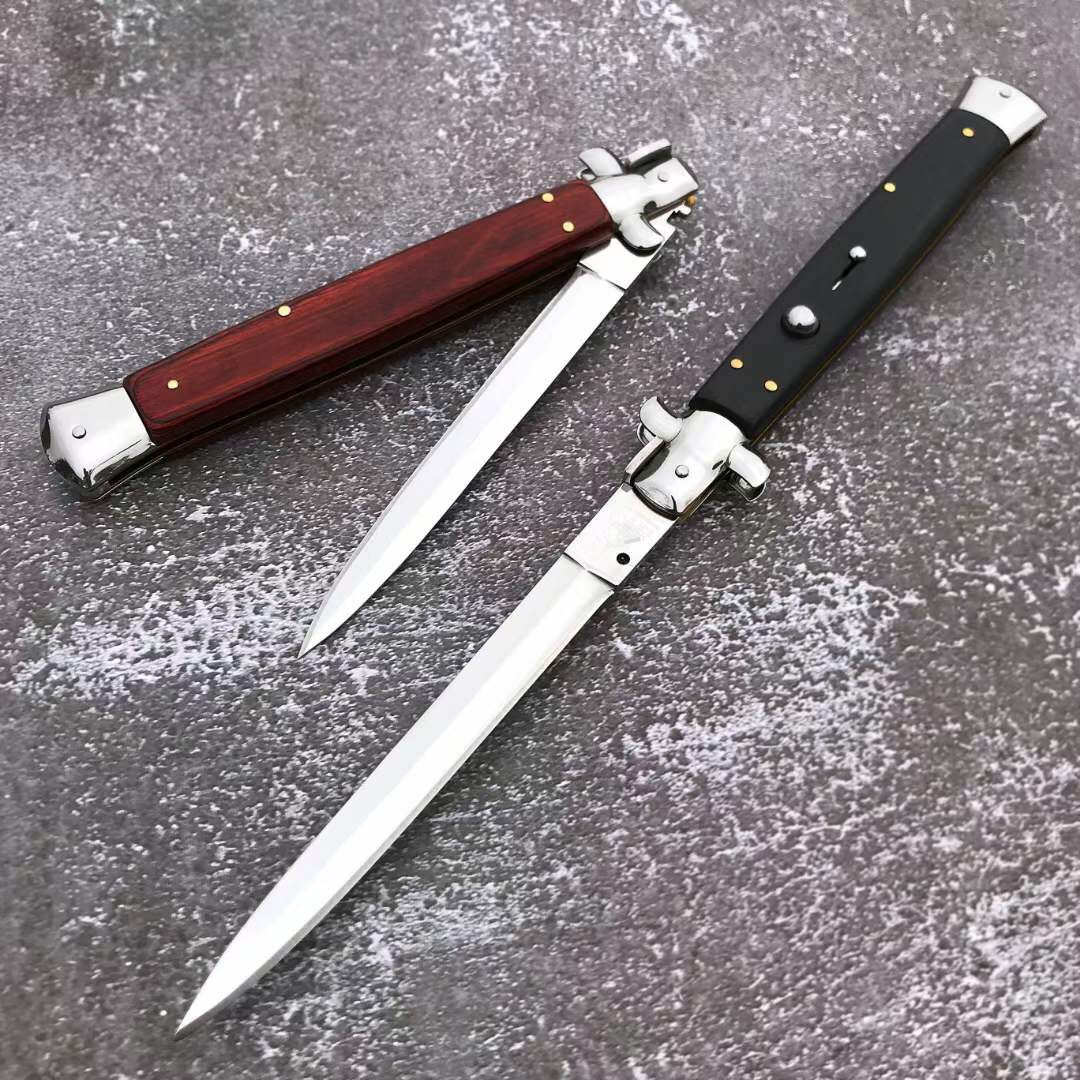 mafia black ox bone silver bayonet blade Aluminum HandleWood Inlay automatic Tactical knife Outdoor survival tool self-defense knives
mafia black ox bone silver bayonet blade Aluminum HandleWood Inlay automatic Tactical knife Outdoor survival tool self-defense knives
