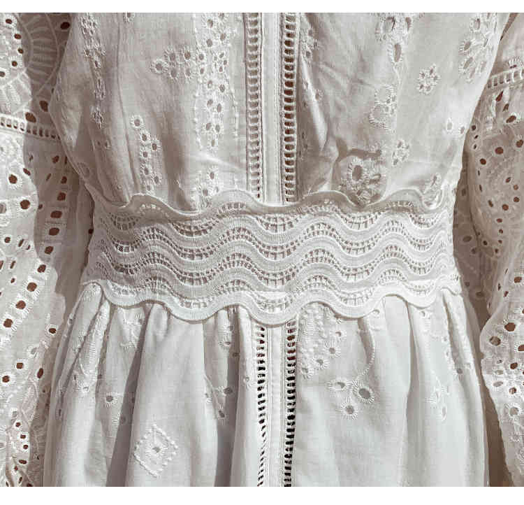 Autumn Vintage Women Full Sleeve White Lace Long Dresses Vocation Holiday Clothes Vestido Da Festa 210520