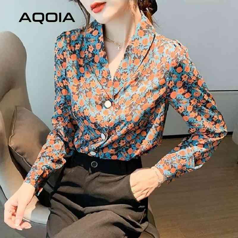 Spring Chic Korean style Long Sleeve Women Blouse Floral Button Up Notched Collar Office Ladies Work Shirt Tunic Tops 210521
