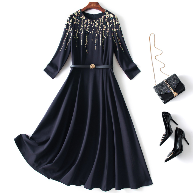 2021 Autumn Winter 4/5 Long Sleeve Round Neck Blue Solid Color Floral Embroidery Beaded Belted Mid-Calf Dress Elegant Casual Dresses 21N0190425
2021 Autumn Winter 4/5 Long Sleeve Round Neck Blue Solid Color Floral Embroidery Beaded Belted Mid-Calf Dress Elegant Casual Dresses 21N0190425