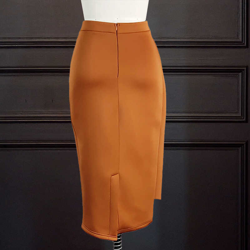 Women Bodycon Pencil Skirts High Waist Slim Midi Modest Classy Female Package Hip Jupes Falad Officewear Elegant Femme Fashion 210621