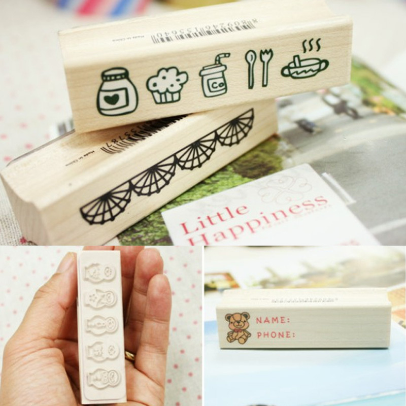 1Pcs Craft Ink Pad Home Office School Educational Supplies Wax Seal Stamps Wooden Rubber Stamp Seal Mini Wooden